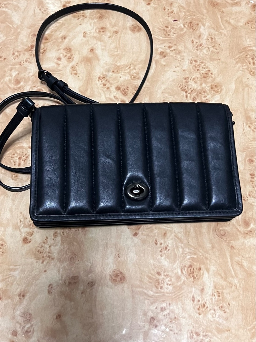 COACH Quilted Vertical-Stitch Crossbody Bag in Black
